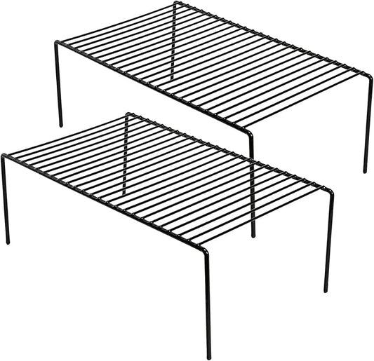 Kitchen Cabinet Organizer Shelf Rack Set of 2, Medium (13 x 9.4 inch) Metal Freezer Organizer Wire Shelves, Plate Dish Storage Rack for Cabinets, Counter, Cupboard, Pantry Organization, Black