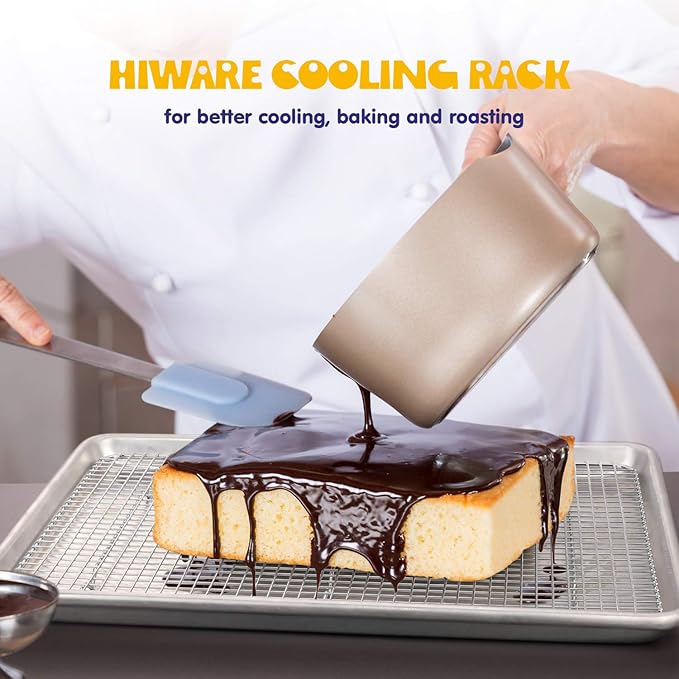 Hiware 2-Pack Cooling Racks for Baking, Stainless Steel Wire Rack Baking Rack Oven Rack Cookie Rack, Oven Safe, Rust-Resistant Rack for Cooking, Baking, Roasting and Grilling - Fit Half Sheet Pan