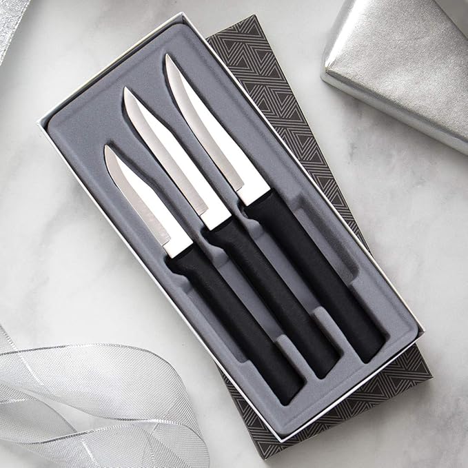 Rada Cutlery 3-Piece Paring Knife Galore Knife Gift Set (G201), Stainless Steel Hollow Ground Blades, Made in USA, Black Handles