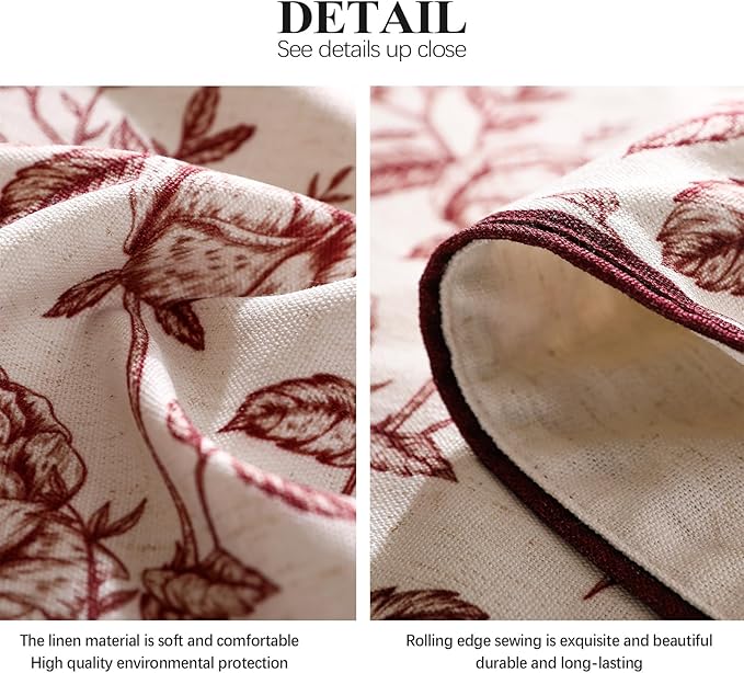ISAENNE Designer Vintage Linen Rectangular Tablecloth,Red Floral Pattern Linen Stain Resistant Table Cloth,Decor Tablecloths for Dining Thanksgiving Kitchen Tea Party,55"*87"-Harmony
