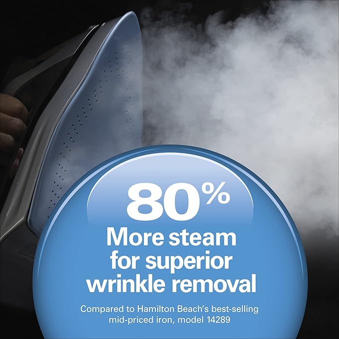 Hamilton Beach Steam Iron & Vertical Steamer for Clothes with Scratch-Resistant Durathon Soleplate, Digital Temperature Control, 8’ Retractable Cord, 3-Way Auto Shutoff, Anti-Drip, 1700 Watts, Silver