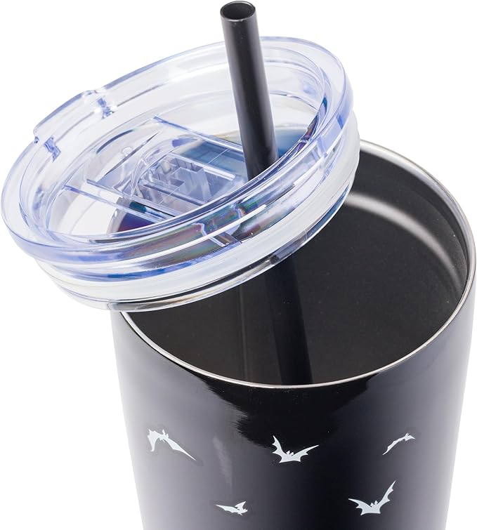 Silver Buffalo Disney Tim Burton's Nightmare Before Christmas Jack Skellington “Seriously Spooky” Double Walled Stainless Steel Tumbler With Straw, 22 Ounces
