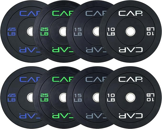 CAP Barbell 2-Inch Olympic Bumper Plate Weight Set with 6 Post Rack | 100-370 lbs | Multiple Options