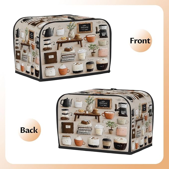 Floral Food Coffee Pattern Toaster Cover 4 Slice Wide Slot Washable Appliance - Image 3