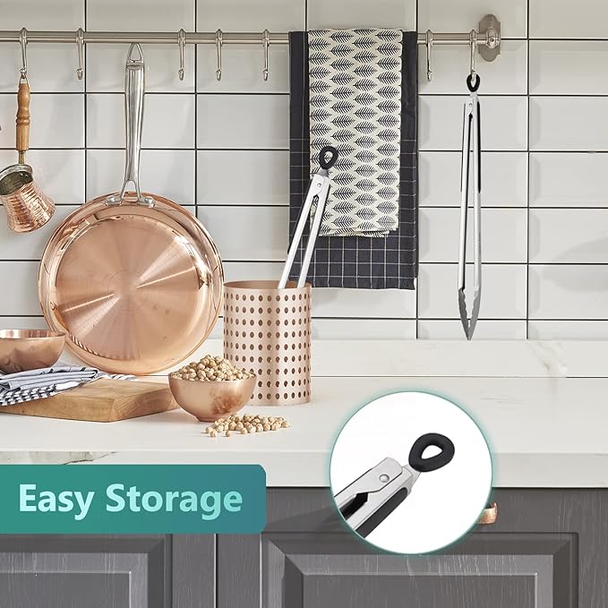 Grill Tongs, 17 Inch Extra Long BBQ Tongs, Premium Stainless Steel Metal Tongs for Cooking, Grilling, Barbecue/BBQ, Buffet (17", 1PC)