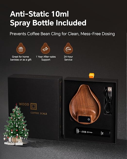 Walnut Coffee Bean Scale with Spray Bottle and Coffee Scoop - Image 3