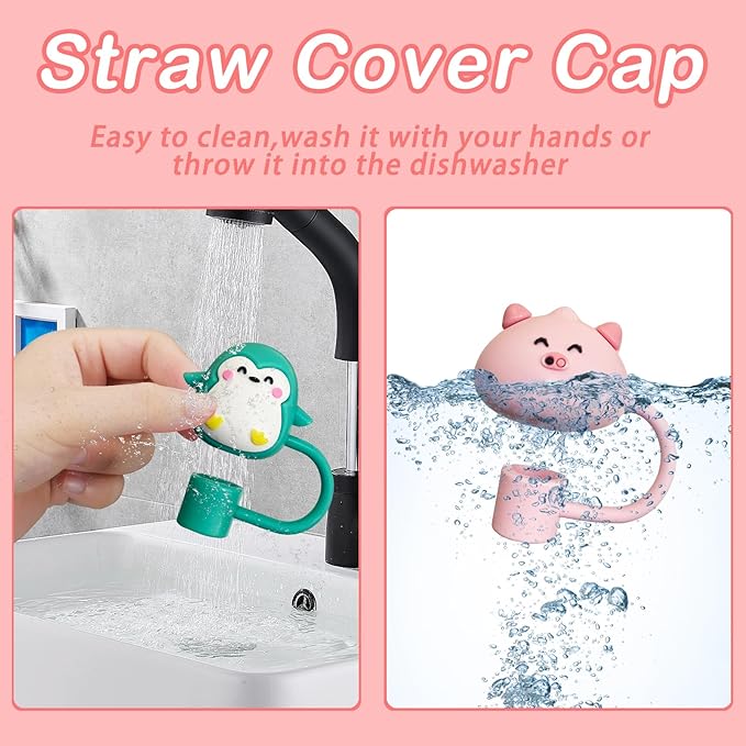 6PCS Straw Cover Cap for Stanley Cup, Silicone Cute Animal Straw Topper for Stanley 30&40 Oz Tumbler with Handle, 10mm 0.4in Dust-Proof Reusable Straw Tips Lids. (Color 3)
