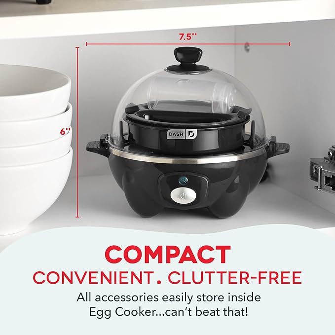 DASH Rapid Egg Cooker: 7 Egg Capacity Electric Egg Cooker for Hard Boiled Eggs, Poached Eggs, Scrambled Eggs, or Omelets with Auto Shut Off Feature - Black'