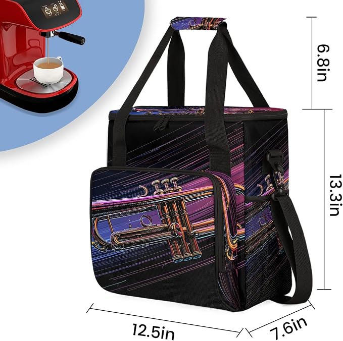 Music Trumpet Coffee Maker Carring Bag, Large Insulated Storage Organizer Case - Image 2