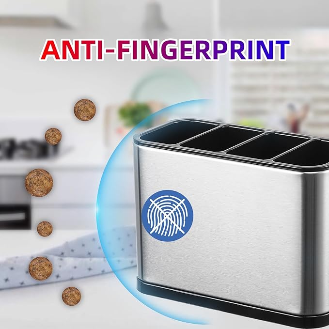 Silverware Organizer Kitchen Utensil Holder For Counter Stainless Steel Caddy 4 Compartments Organizer Capacity Flatware Spoon Fork Tool Cutlery Holder