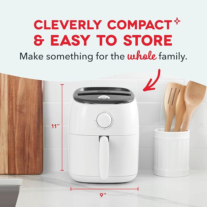 DASH Tasti-Crisp™ Electric Air Fryer Oven, 2.6 Qt., White – Compact Air Fryer for Healthier Food in Minutes, Ideal for Small Spaces - Auto Shut Off, Analog, 1000-Watt