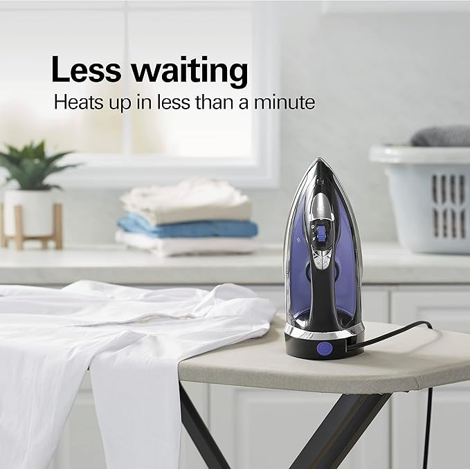 Hamilton Beach Steam Iron for Clothes & Garment Steamer with Smooth Press Stainless Steel Soleplate, 1200 Watts, 8’ Retractable Cord, Black (14214) (Pack of 2)
