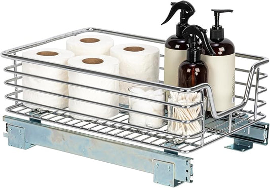 Household Essentials Glidez Chrome-Plated Steel 1-Tier Sliding Under Sink Cabinet Organizer, Chrome
