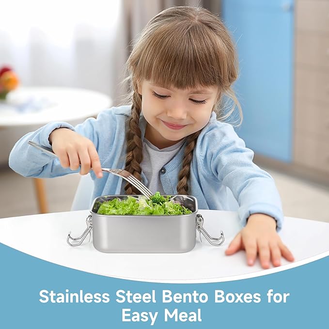 4 PCS Bento Boxes, 550 ML Stainless Steel Lunch Boxes, Food Storage Containers, Portable Metal Lunch Containers, Lockable Clips to Leak Proof, Reusable Dishwasher Safe Lunch Snack Boxes