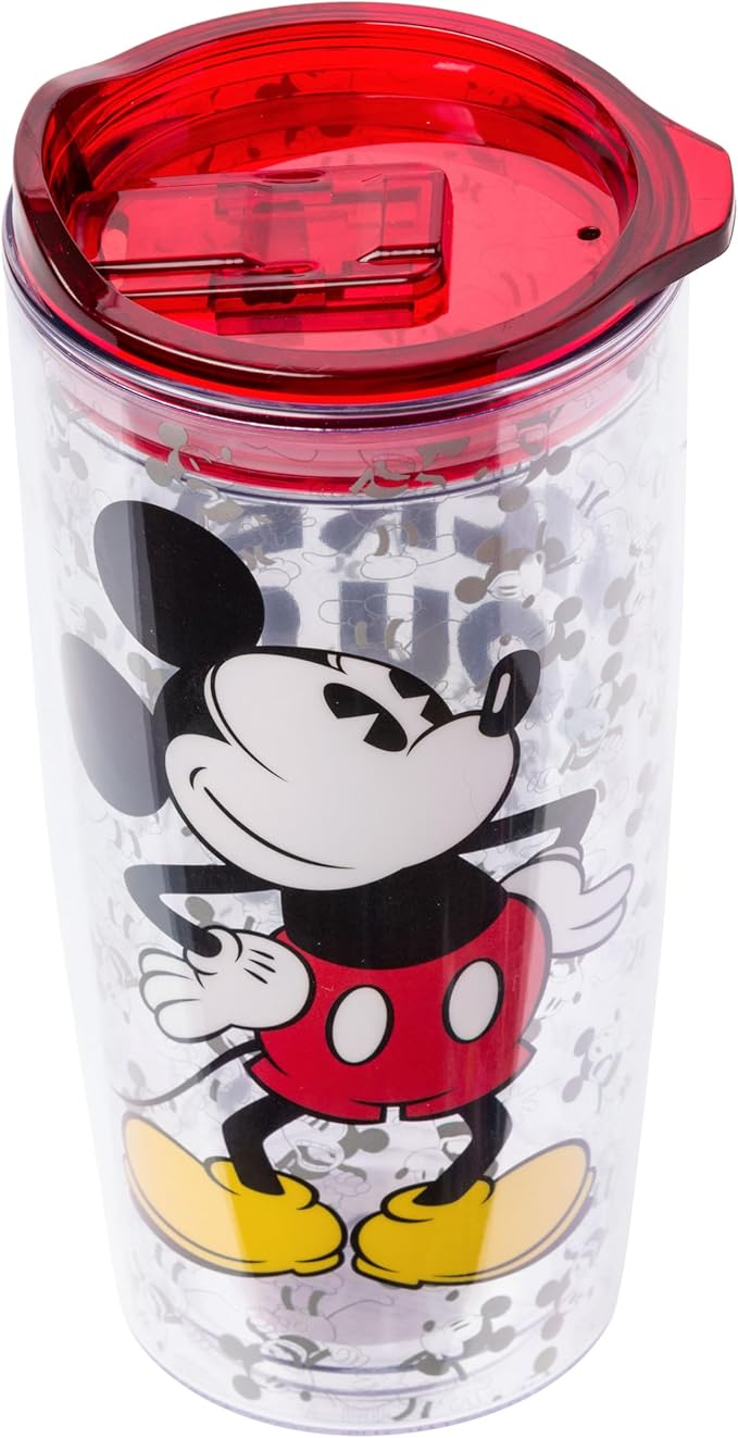 Silver Buffalo Disney Vintage Mickey Mouse Since 1928 Double Wall Travel Tumbler with Slide Close Lid, 20 Ounces