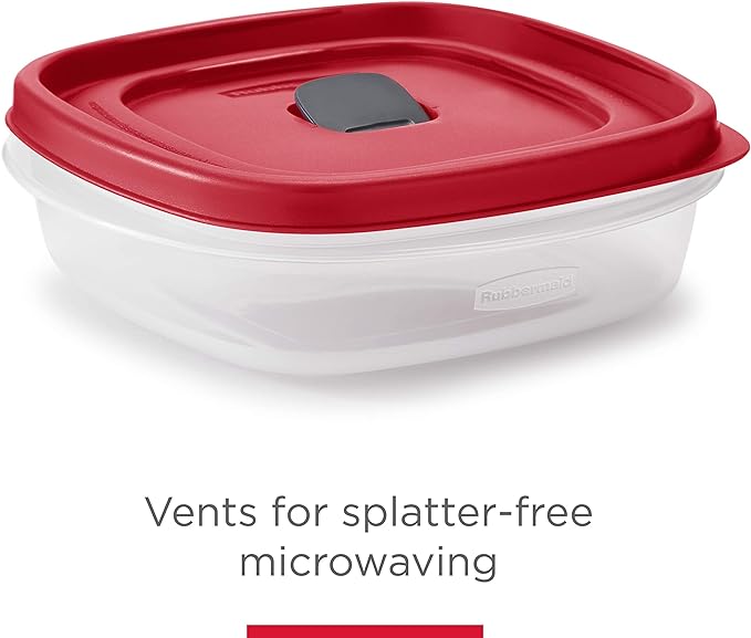 Rubbermaid 16-Piece BPA-Free Plastic Food Storage Set, Red Vented Lids - Microwave, Dishwasher Safe: Perfect for Meal Prep, Leftovers, and Kitchen Organization