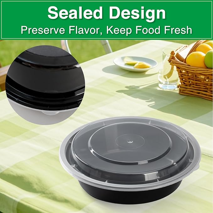 Meal Prep Containers Reusable 50 Pack-23 oz Food Storage Containers with Lids To Go Food Containers Takeout, Microwave Dishwasher Freezer Safe, Stackable, BPA Free, Plastic (Black)