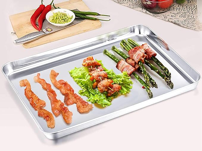 TeamFar Baking Sheet Cookie Sheet Set of 2, Pure Stainless Steel Baking Pan Tray Professional, Non Toxic & Healthy, Mirror Finish & Rust Free, Easy Clean & Dishwasher Safe