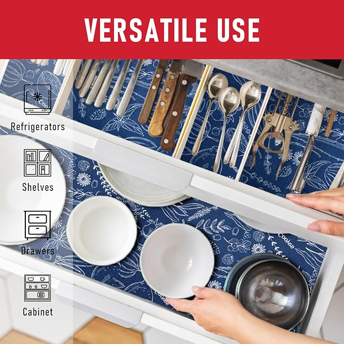 Cooyes 2 in 1 Shelf Liner for Refrigerator, 6 Pack, 12“ × 24”, Fridge Drawer & Shelf Liners for Kitchen Cabinets Non-Adhesive, Breathable Cloth Material, Keep Produce Fresh Longer