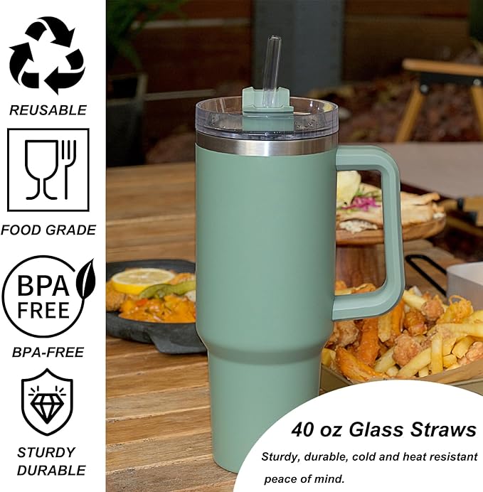 Reusable Straw for Stanley 40 oz 30 oz Cup Tumbler Replacement Stanley Straw 6 Pack Clear Glass Straw with Cleaning Brush Stanley Cup Accesspries