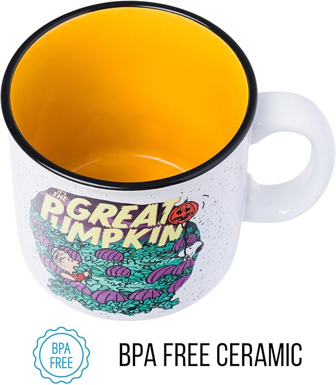 Silver Buffalo Peanuts The Great Pumpkin Featuring Linus and Snooy Halloween Spooky Ceramic Camper Mug, 20 ounces