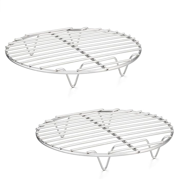 P&P CHEF 7½ Inch Cooking Rack Round, Stainless Steel Round Rack for Cooking Cooling Steaming Baking, Fit Air Fryer Pot Pressure Cooker, 2 Pack -Oven & Dishwasher Safe