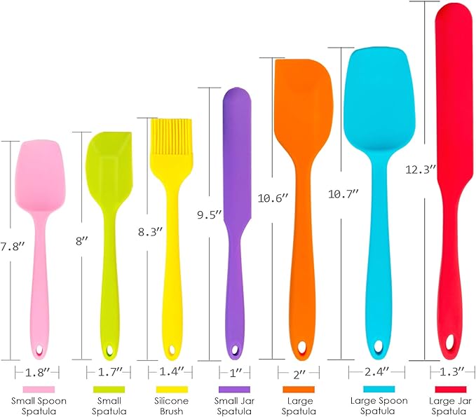 Silicone Spatula Set of 7, P&P CHEF Heat-Resistant Rubber Spatulas Kitchen Utensils Set for Non-stick Cooking Baking Mixing, Seamless & Flexible Design, Dishwasher Safe, Multicolor