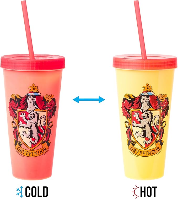 Silver Buffalo Harry Potter House Crests 4 pack Color Change Plastic Tumbler, 24 Ounces