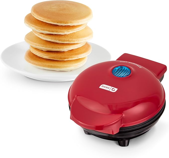 DASH Mini Maker Electric Round Griddle for Individual Pancakes, Cookies, Eggs & other on the go Breakfast, Lunch & Snacks with Indicator Light + Included Recipe Book - Red