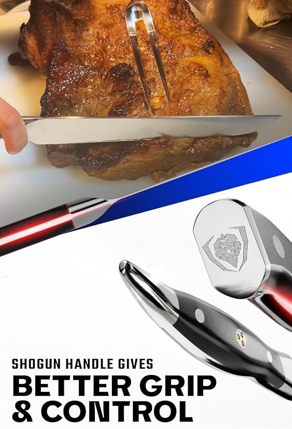 Dalstrong Carving Knife & Fork Set - 9 inch - Shogun Series ELITE - Damascus Carving Set - Japanese AUS-10V Super Steel Kitchen Knife - BBQ Set - Sheath Included