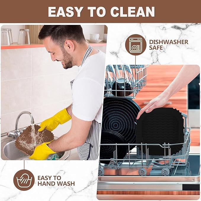 2 PCS Square Silicone Air Fryer Liners - 8 Inch Reusable Air Fryer Pot - Air Fryer Accessories - Air Fryer Inserts for 4 to 7 QT Oven Microwave Accessories (Black + Brown)