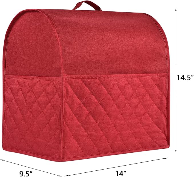 Stand Mixer Dust-proof Cover for KitchenAid Mixer，Multi Pockets for Various Kitchen Appliance Accessories，Water-resistant，Easy Cleaning (Red, Fit for Tilt Head 4.5-5 Quart)