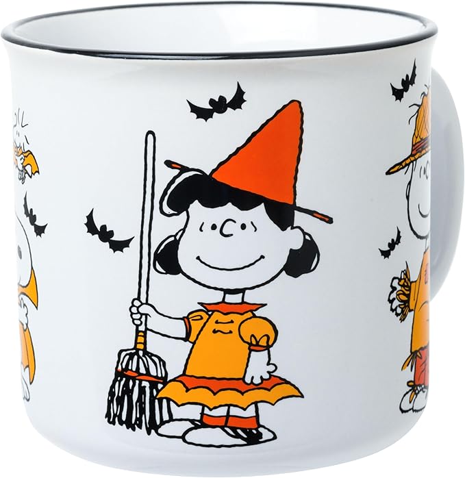 Silver Buffalo Peanuts Halloween Costumes Featuring Charlie Brown, Snoopy, Woodstock, Lucy, and Linus Ceramic Camper Mug, 20 Ounces