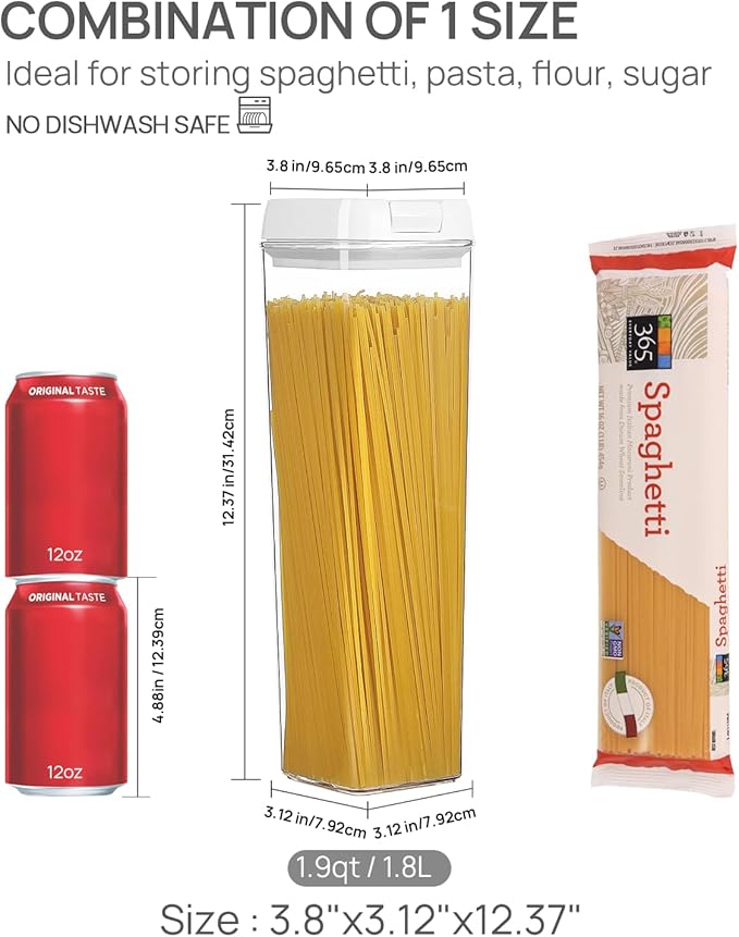 Vtopmart 4 PCS Airtight Food Storage Containers, BPA Free Plastic Spaghetti Pasta Containers with Easy Lock Lids, for Kitchen Pantry Organization and Storage, Include 24 Labels, 1.8L