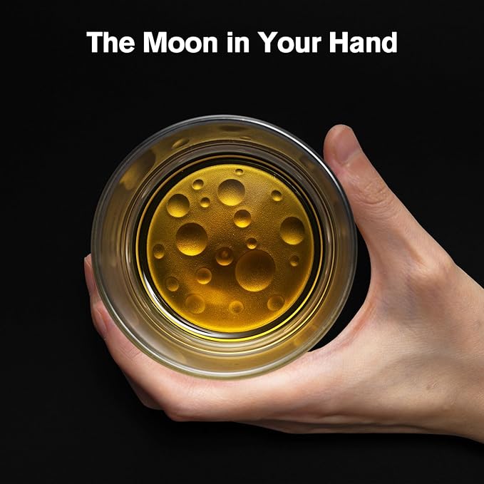 Creative Moonbottom Whiskey Glasses Set of 4, Old Fashioned and Cocktail Glasses (Frosted bottom set of 4), gift for amateur astronomer