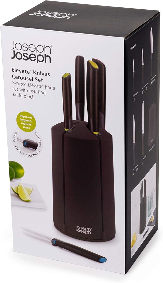 Joseph Joseph 10527 Elevate Knives Carousel Knife Set with Rotating Storage Stand, 6-piece, Black (updated)