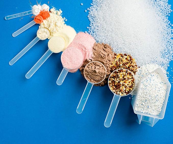 Plastic Measuring Scoop, 2 teaspoon (11 cc | 11 mL) Long Handle Spoons for Powders, Granules, Coffee, Pet Food, Baking Supplies, Protein and Other Dry Goods, BPA Free (Set of 10)