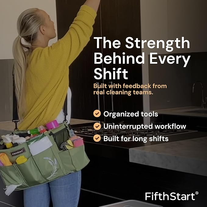 FifthStart Multipurpose Cleaning Caddy with Waist & Shoulder Strap - Diaper Caddy with 9 Pockets, Mesh Base & Adjustable Compartments - Cleaning Supplies Organizer (Yellow Floral, Small)
