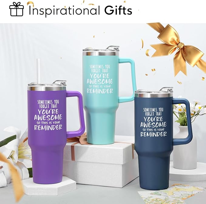 NOWWISH Gifts for Women, Sometimes You Forget You're Awesome 40 oz Tumbler with Handle and Straw, Birthday Gifts for Her Mom Wife Girlfriend and Sister - Purple