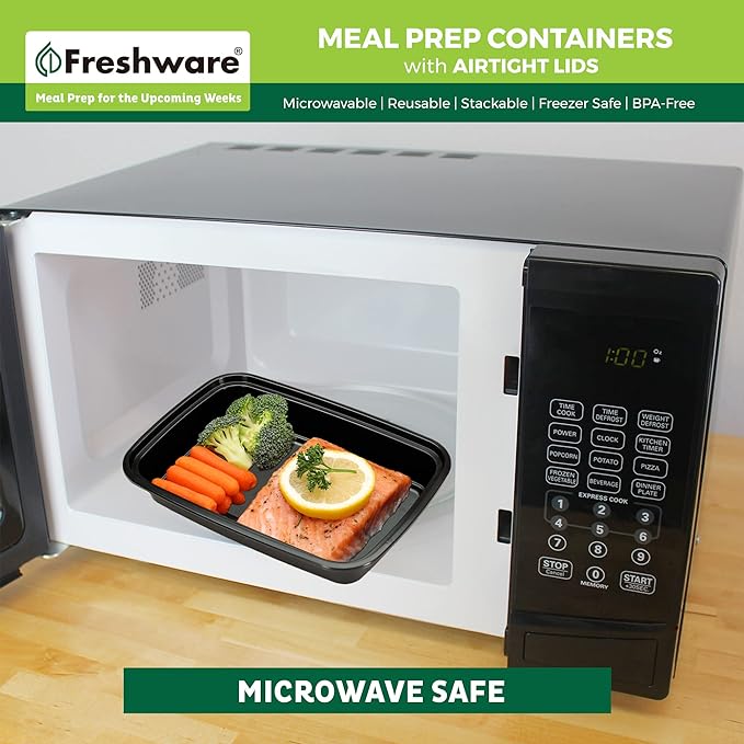 Freshware Meal Prep Containers 1 Compartment Food Storage Containers with Lids, Bento Box, BPA Free, Stackable, Microwave/Dishwasher/Freezer Safe (28 oz), 50 Count (Pack of 6)