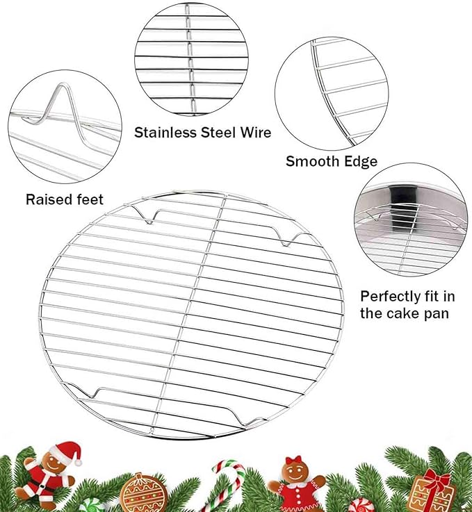 TeamFar Round Cooling Rack Set of 2, 9 Inch Round Baking Steaming Roasting Rack Set Stainless Steel, Healthy & Dishwasher Safe, Mirror Finish & Rust Free