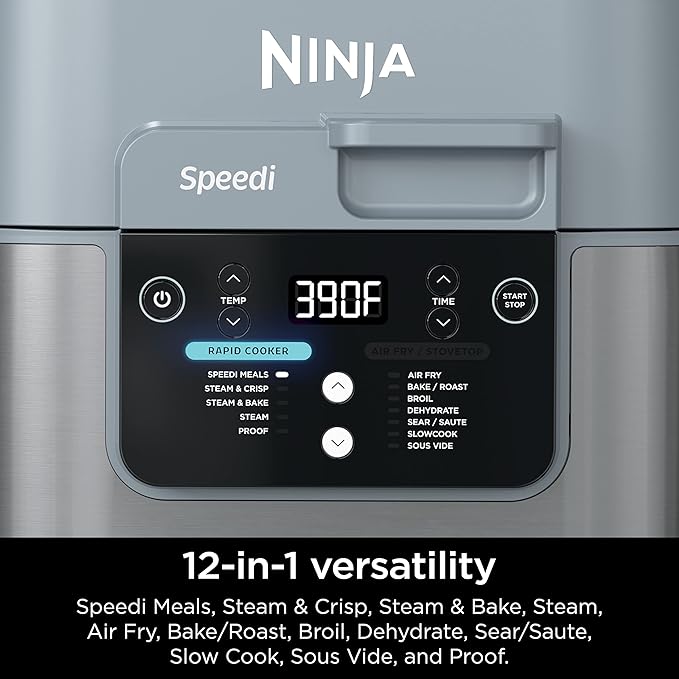 Ninja SF301 Speedi Rapid Cooker & Air Fryer, 6-Quart Capacity, 12-in-1 Functions to Steam, Bake, Roast, Sear, Sauté, Slow Cook, Sous Vide & More, 15-Minute Speedi Meals All In One Pot, Sea Salt Gray