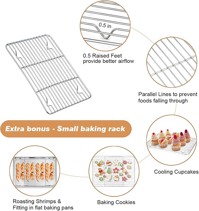 TeamFar Roasting Pan with Rack, 14 Inch Stainless Steel Turkey Roaster Lasagna Pan with V-Shaped Rack & Cooling Rack, Healthy & Sturdy, Brushed Surface & Dishwasher Safe, Rectangular - Set of 3