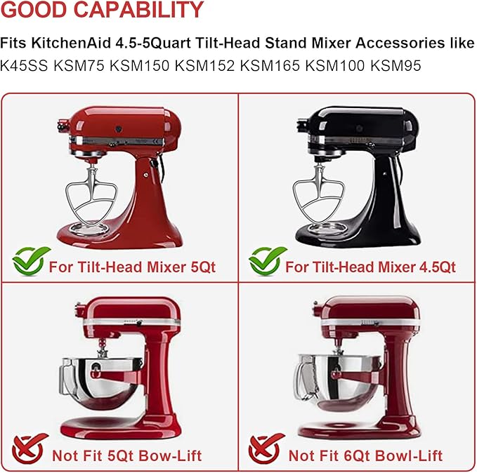 Stainless Steel Beaters for KitchenAid Stand Mixer, 4.5-5Qt Tilt-Head Paddle Attachment for Kitchenaid Mixer, Polished Flat Beater for KitchenAid-Dishwasher Safe by HOZODO