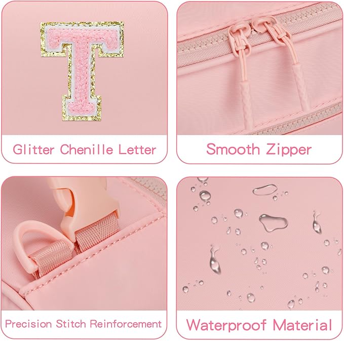 Initial Insulated Lunch Bag for Girls Kids, Back to School Gift, Reusable Leak-proof Lunch Box with Adjustable Strap for School Daycare Travel Picnic (Pink,T)