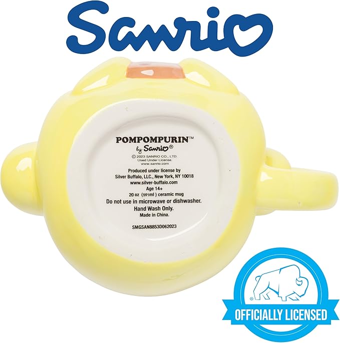 Silver Buffalo Sanrio Hello Kitty and Friends Pompompurin Ceramic 3D Sculpted Mug, 20 Ounces
