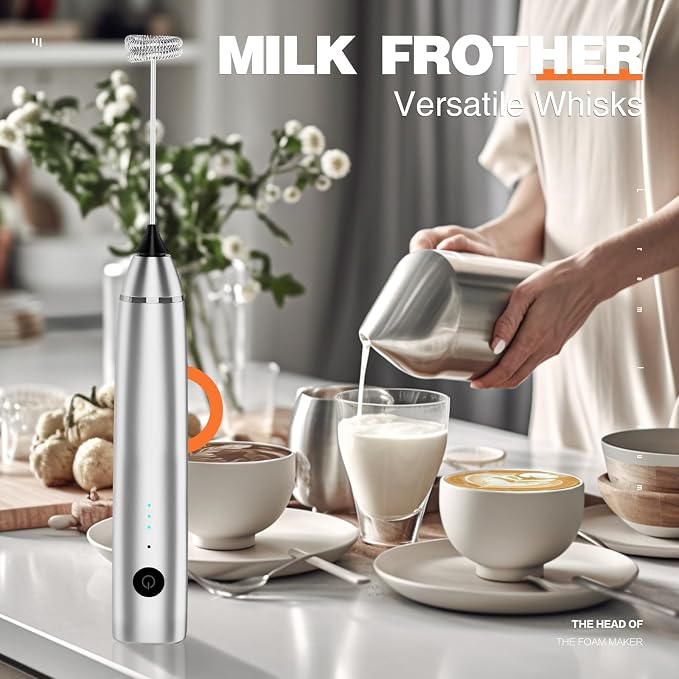Milk Frother Rechargeable Handheld Electric Whisk Coffee Frother Mixer - Image 2