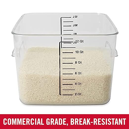 Rubbermaid Commercial Products Space Saving Square Food Storage Container 12 Quart Clear for Kitchen/Sous Vide/Meal Prep