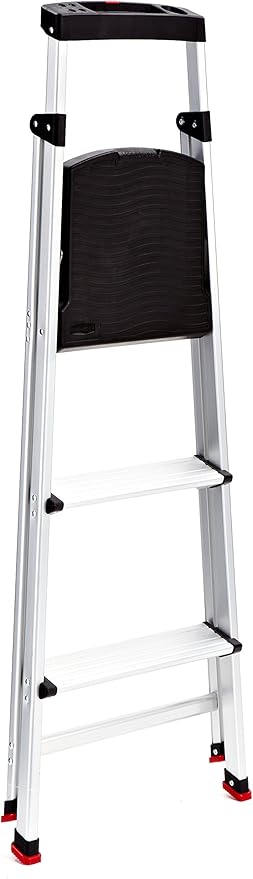 Rubbermaid 3-Step Ladder, Aluminum Lightweight Folding Step Stool with Project Top, Silver, Tested to US Safety Standards, No Assembly Required