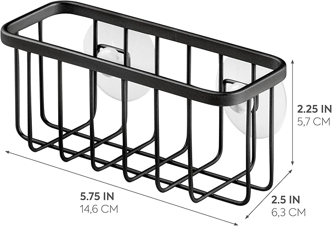iDesign Rust-Resistant Stainless Steel Sponge Holder for Kitchen Sink with Suction Cups, The Gia Collection - Set of 1, Matte Black